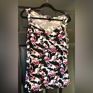 White House Black Market Floral Sleeveless Blouse - Black and Pink